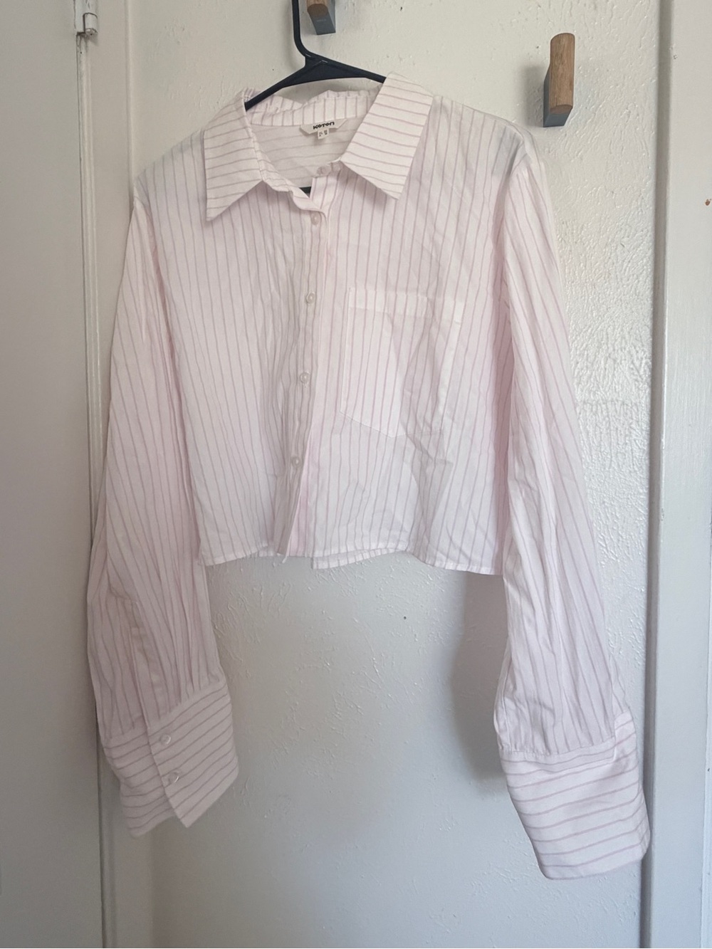 Cropped Pink Stripe Button-Down Shirt